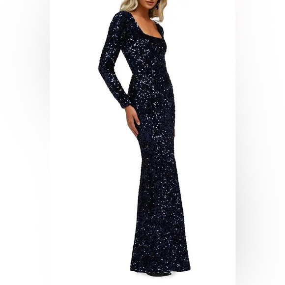 HELSI Jamie Square-Neck Sequin Velvet Column Gown in Black Size XS Preloved - Picture 4 of 8